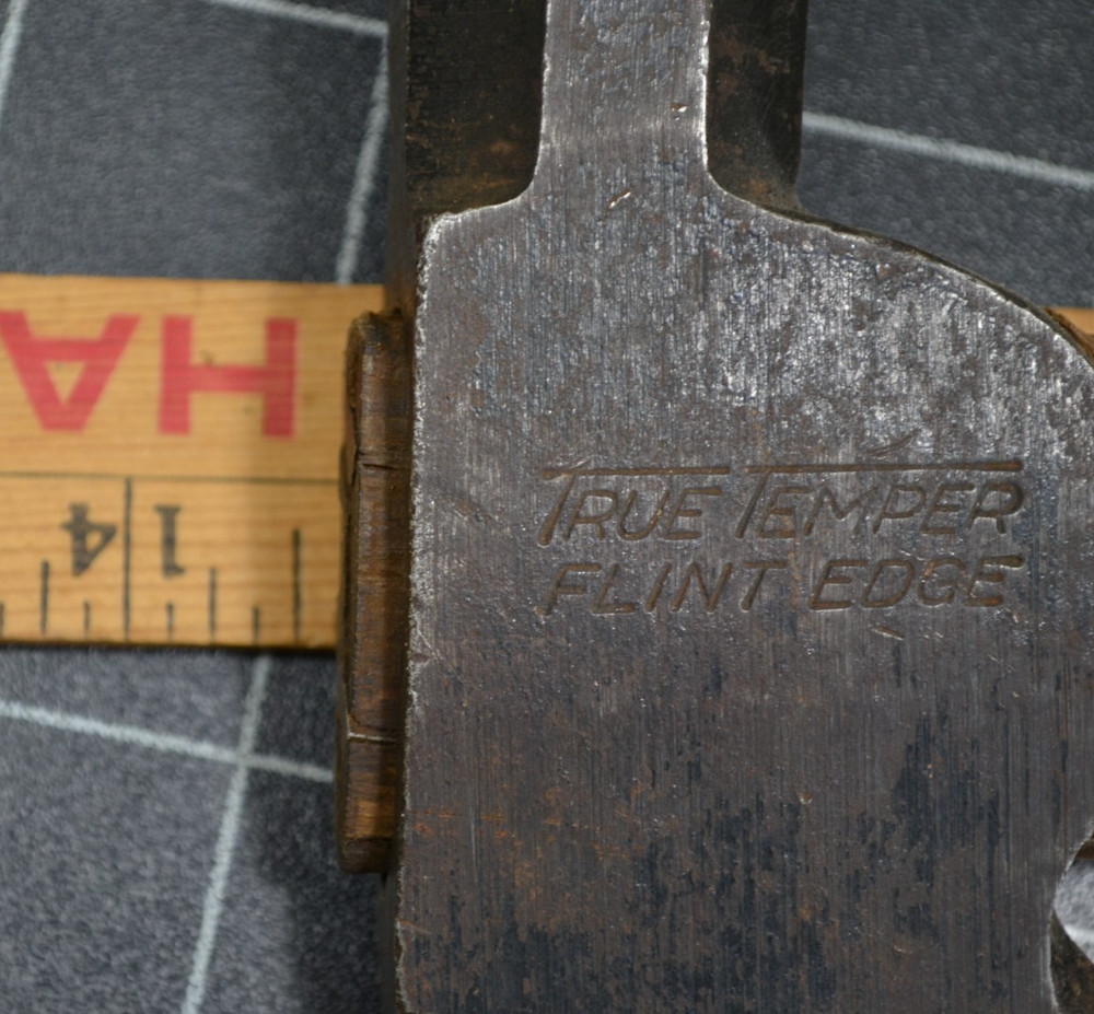 TRUE TEMPER - FLINT EDGE - U.S.A. MARKED - HALF HATCHET WITH ORIGINAL HANDLE
