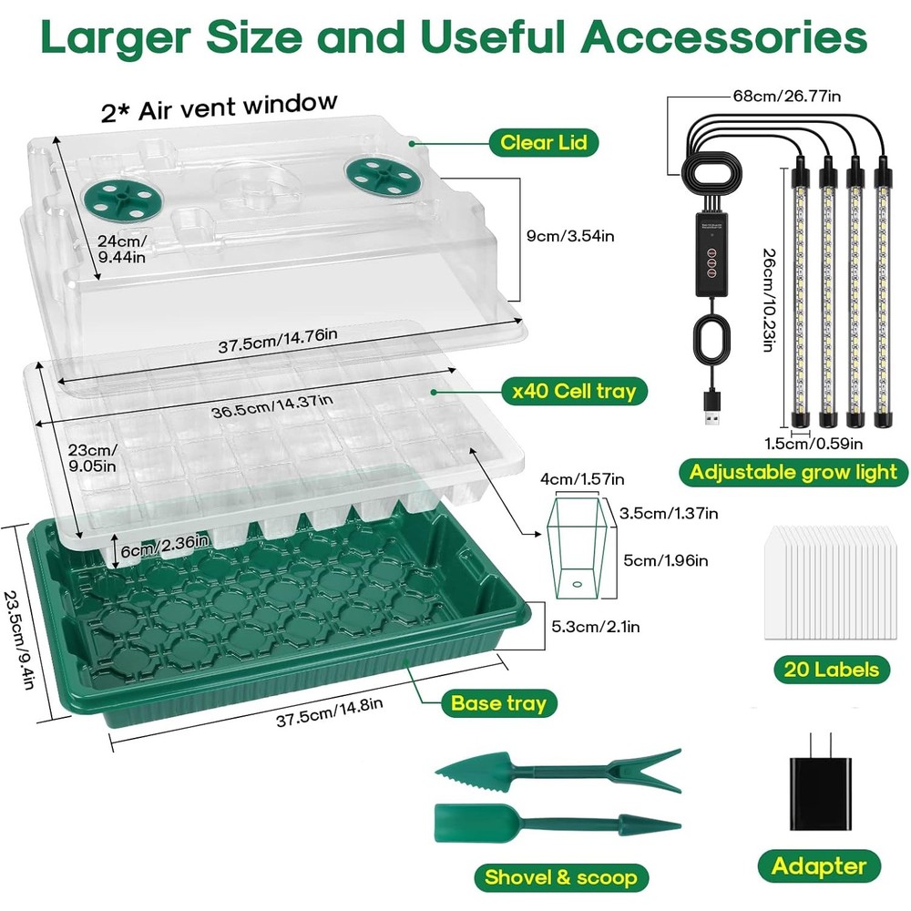 2 Pack Seed Starter Tray with Grow Light 80 Cell Durable Easy Use