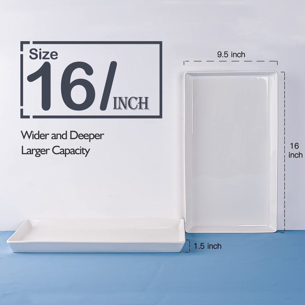 Delling 16"x9.5" White Rectangular Ceramic Large Serving Platter Tray