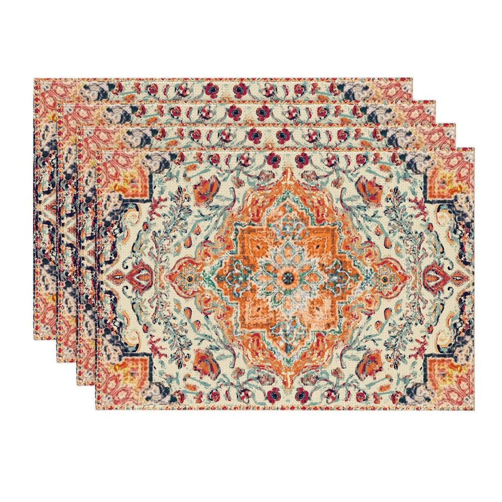 Artoid Mode Boho Placemats Set of 4, 12" x 18", Rectangular 4 Pcs, Orange