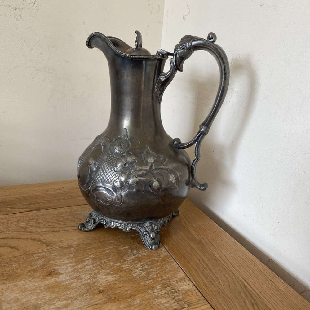 Antique Victorian Silver Pitcher Footed Lidded Jug