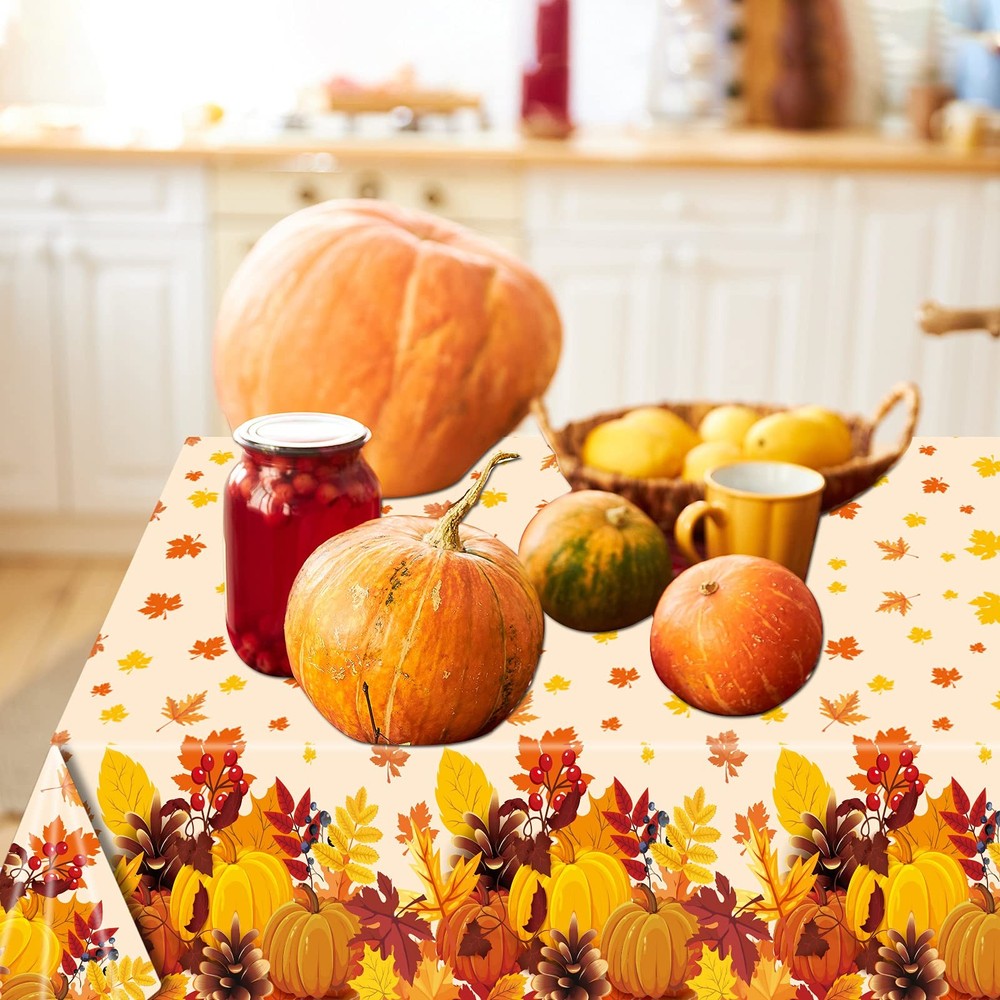 3 Pieces Fall Disposable Tablecloth Decoration Fall Theme Plastic Table Cover...