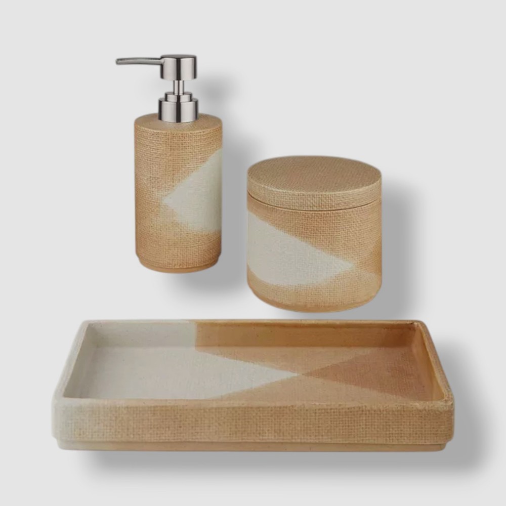 Decor Studio Brown Ceramic 3-Piece Bath Accessory Set