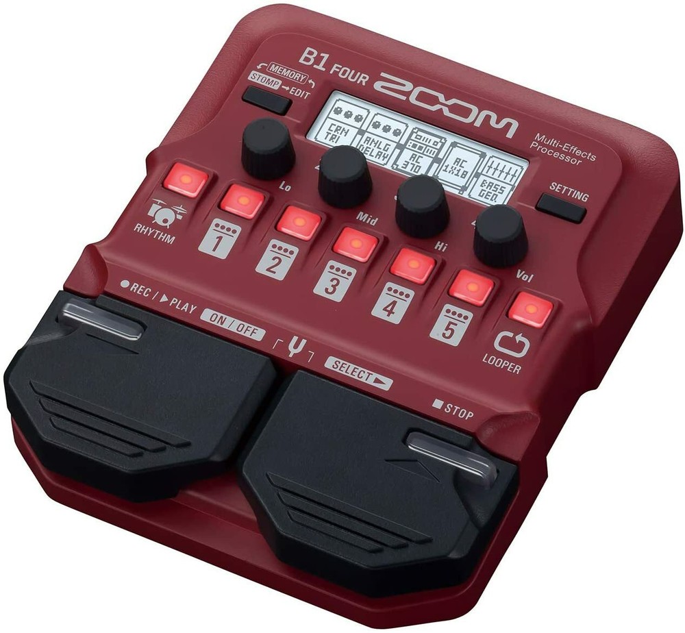 Zoom B1 Four Bass Multi-Effects Pedal Processor Red 9 Amp Models 60 Effects