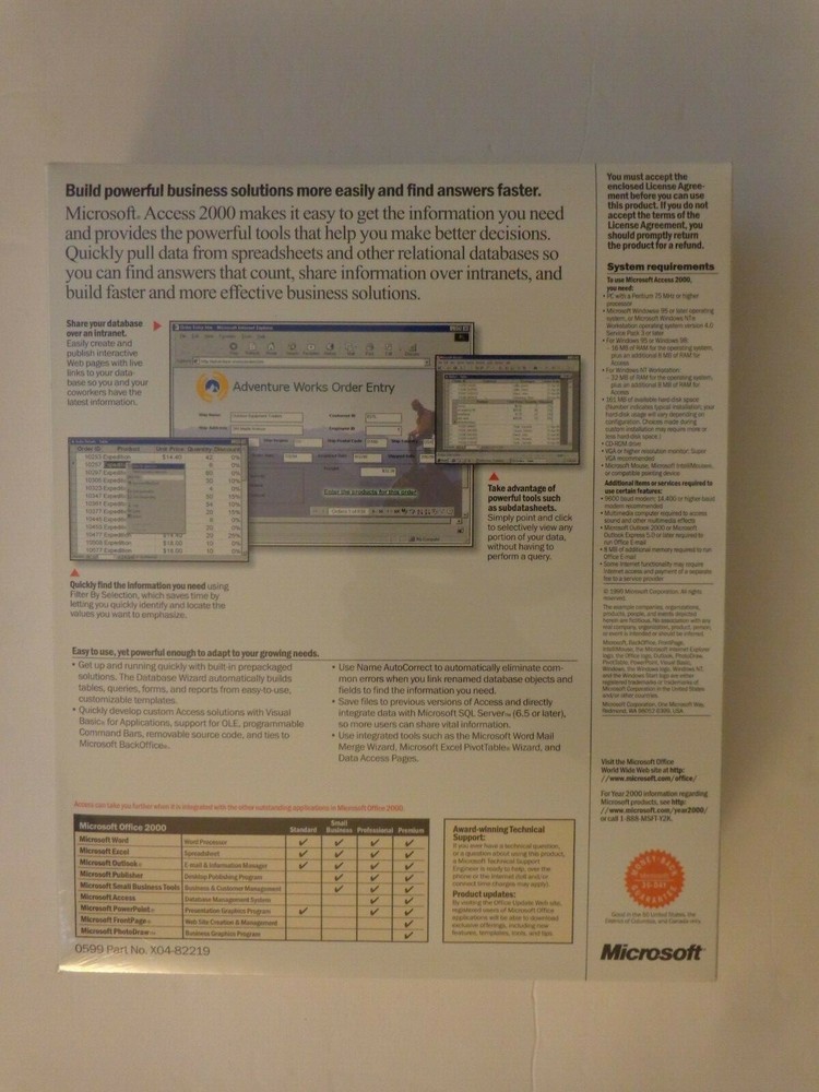 Microsoft Access 2000 For Windows (UNOPENED FACTORY SEALED)