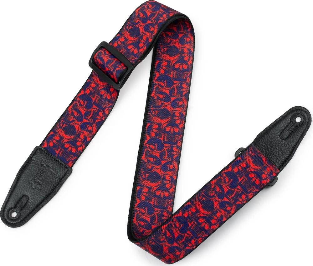 Polyester Guitar Strap - Purple and Red Skulls