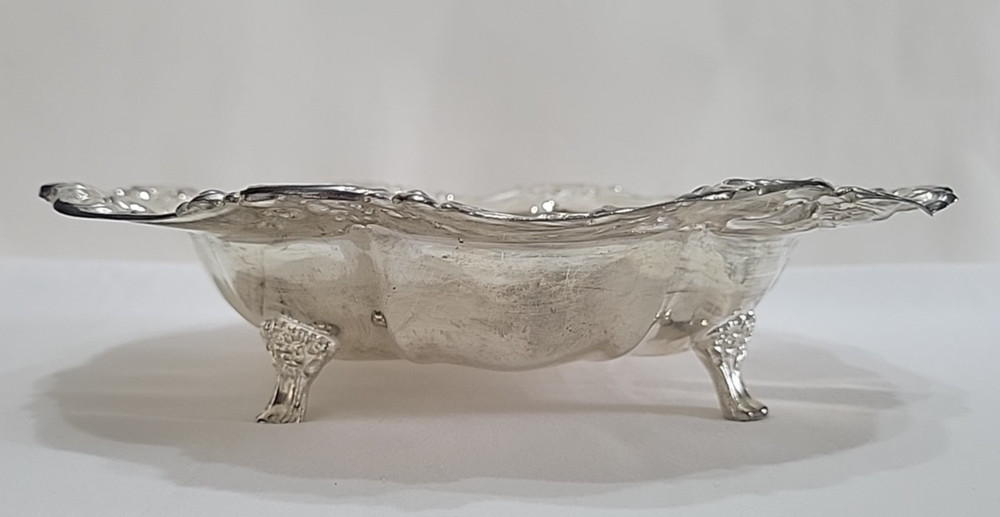 Vintage Silverplate Footed Serving Bowl Scroll Rim Candy Dish Rococo Style 11"