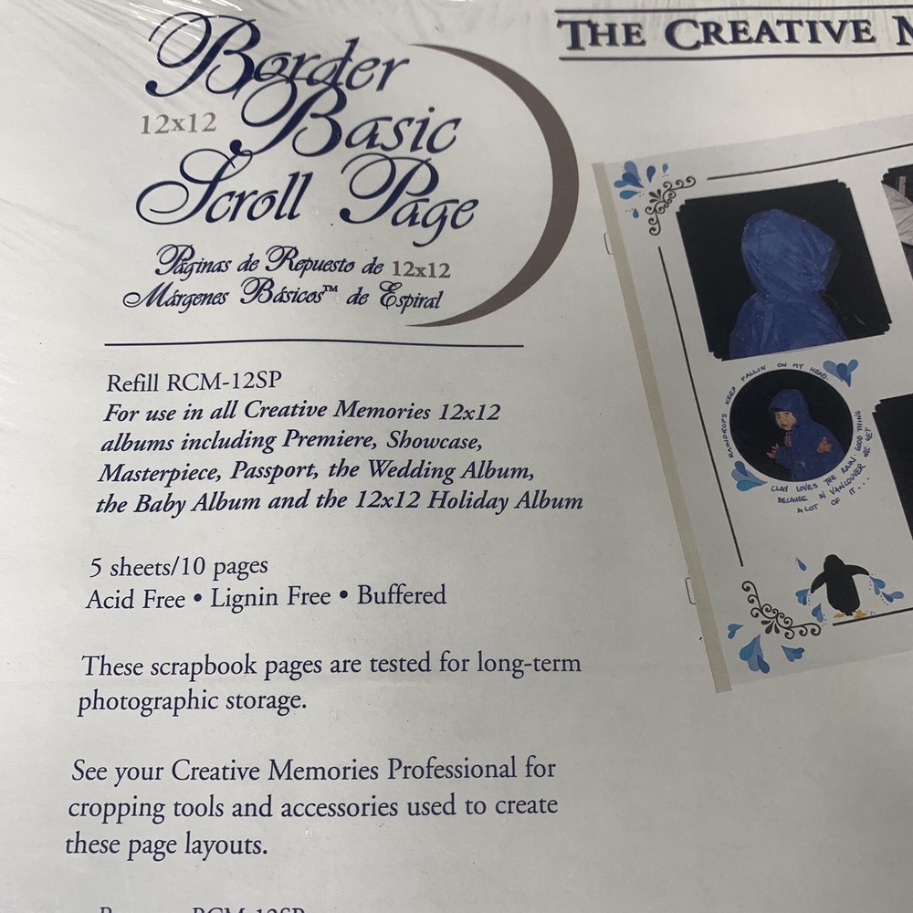 Creative Memories 12x12 Border Basic Scroll Page Refill RCM-12SP Sealed 5 Sheets
