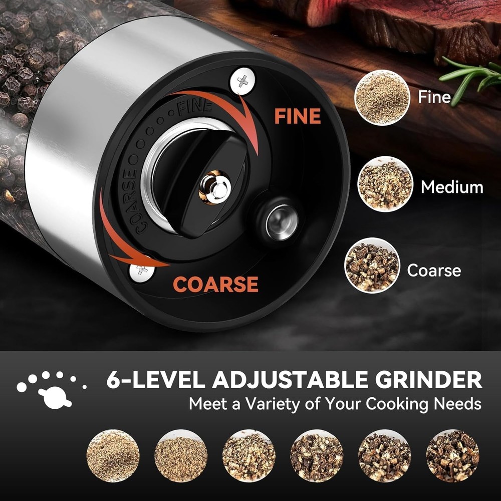 Salt and Pepper Grinder Set Rechargeable, Automatic Shakers Set with Adjustab...