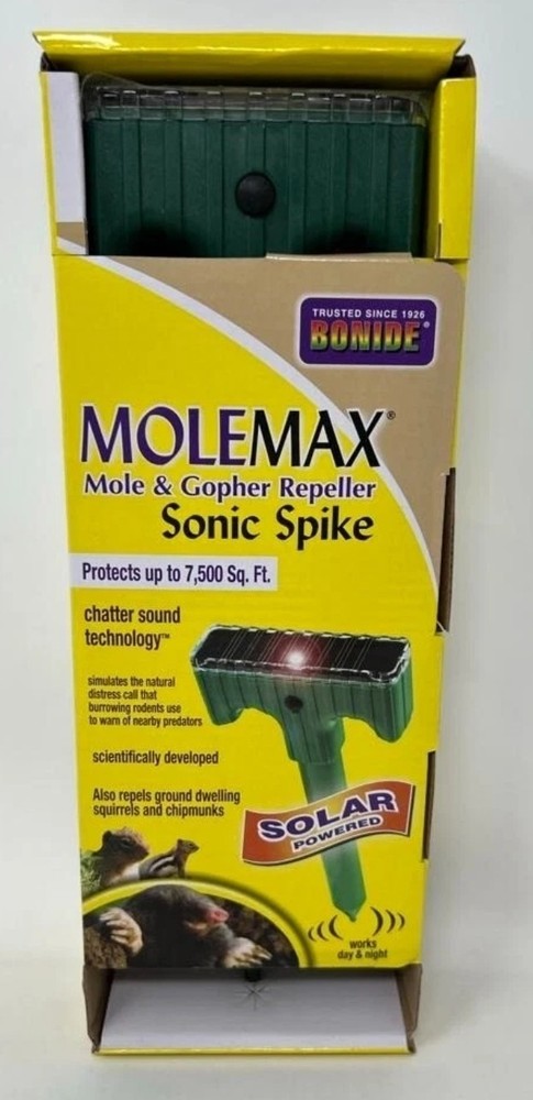Bonide Molemax Mole & Gopher Repeller Sonic Spike Protects up to 7500 Sq ft.