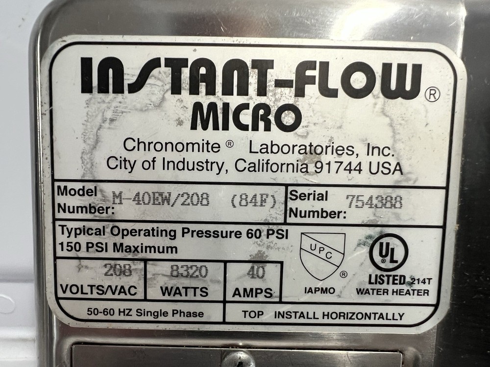 Chronomite Instant-Flow Micro M-40EW/208 Electric Water Heater 208 Volt, 40 Amps