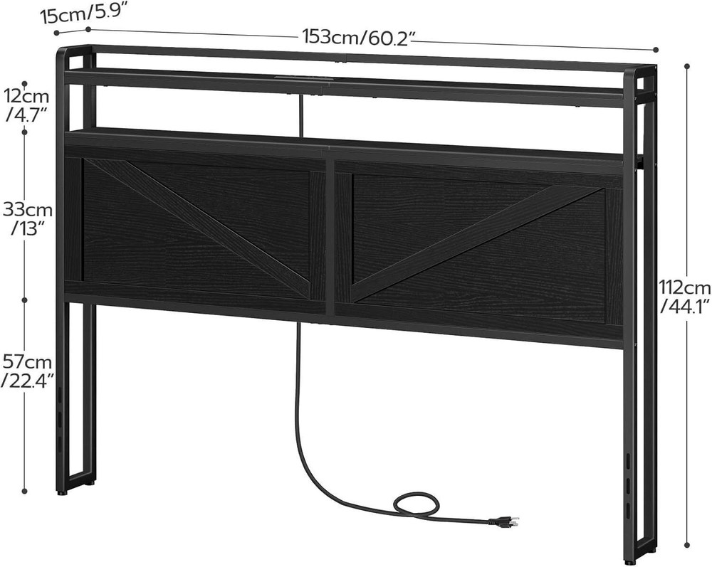 Queen Headboard Headboard w/Charging Station Storage Headboard Height Adjustable