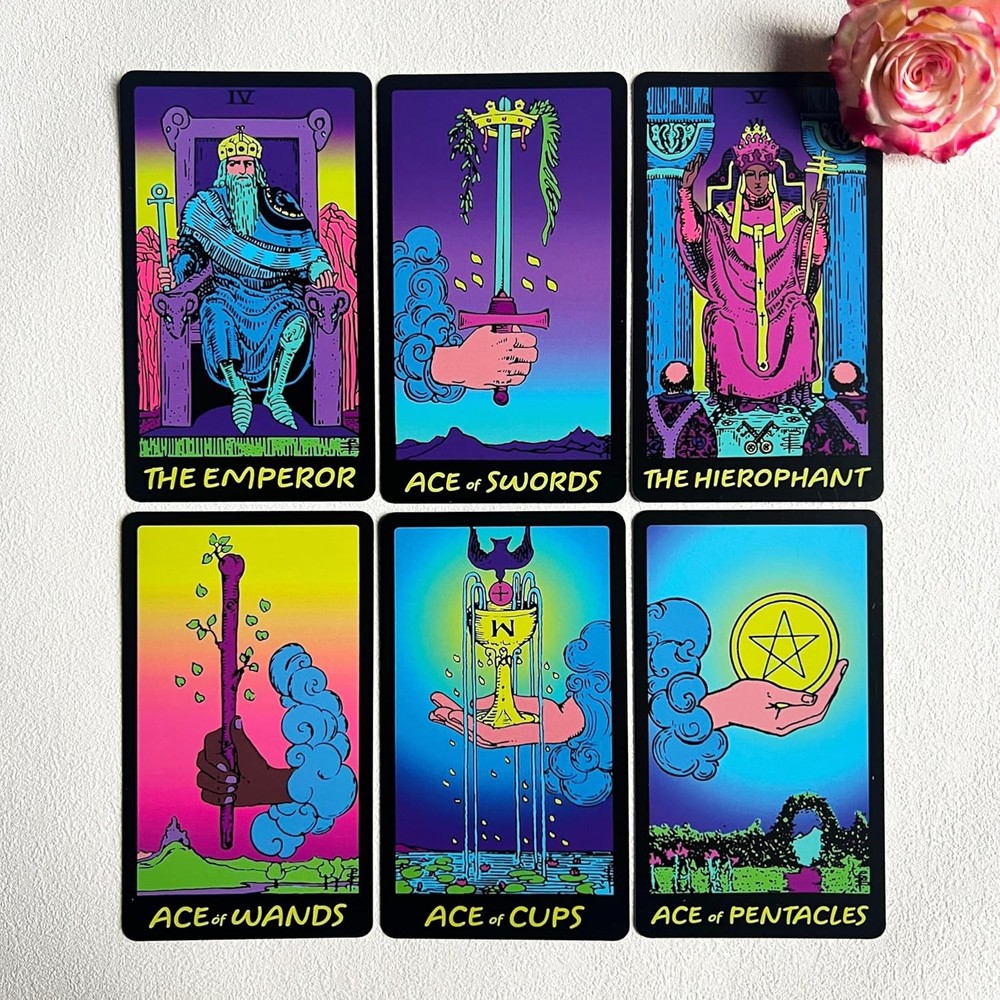 Colorful Neon Tarot Cards Deck With Guidebook for Beginners - 78 Classic...