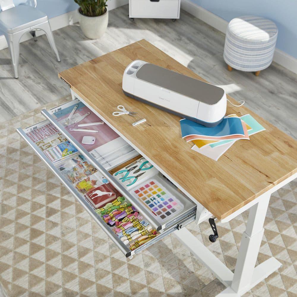 Husky Adjustable Height Workbench Table 52" Solid Wood Top 2-Drawer Steel Frame