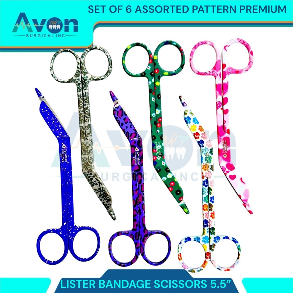 5.5in Multi-Color Pattern Nurse Bandage Shears, Assorted 6pcs Set - Premium