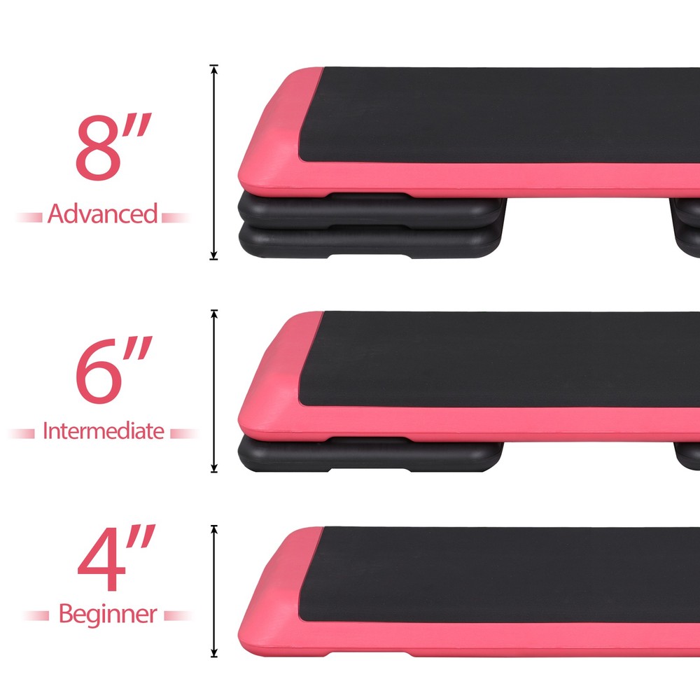 43'' Aerobic Step Platform Exercise Adjustable Workout Stepper with 4 Riser Pink