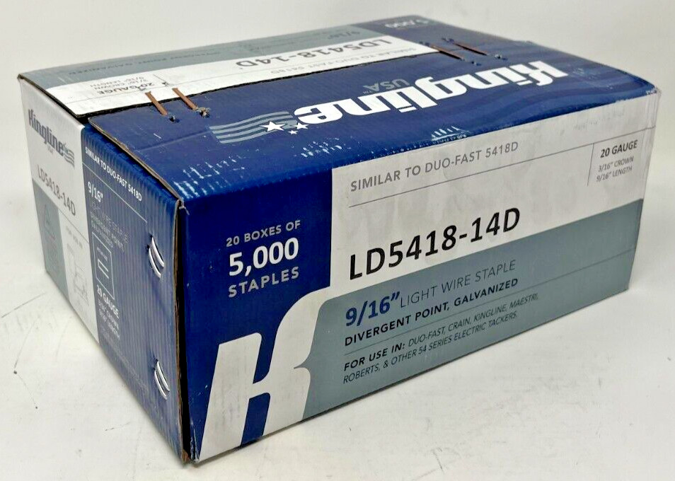 KINGLINE 9/16" Light Wire Staple - Divergent, Galv., 100M/Case