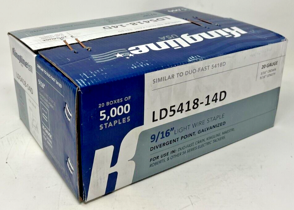 KINGLINE 9/16" Light Wire Staple - Divergent, Galv., 100M/Case