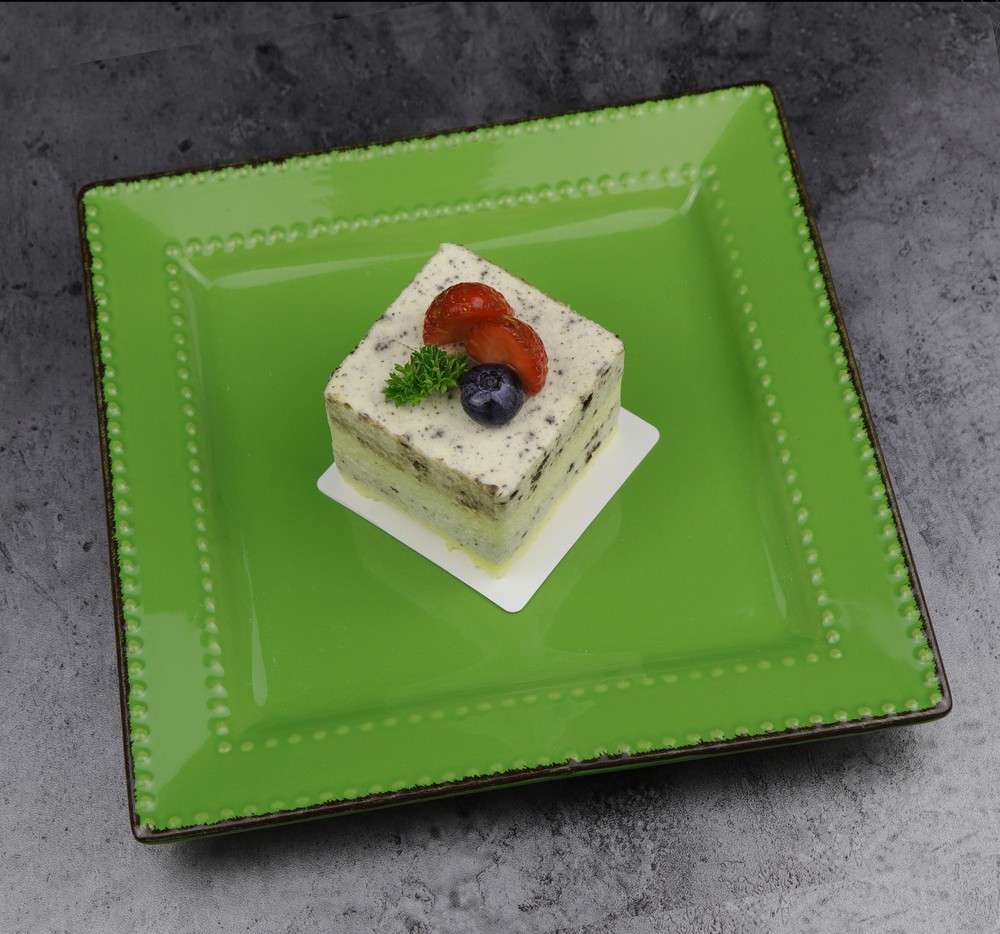 16 Pcs Square Beaded Stoneware Dinnerware set - Green, 16 Piece, Square Beaded