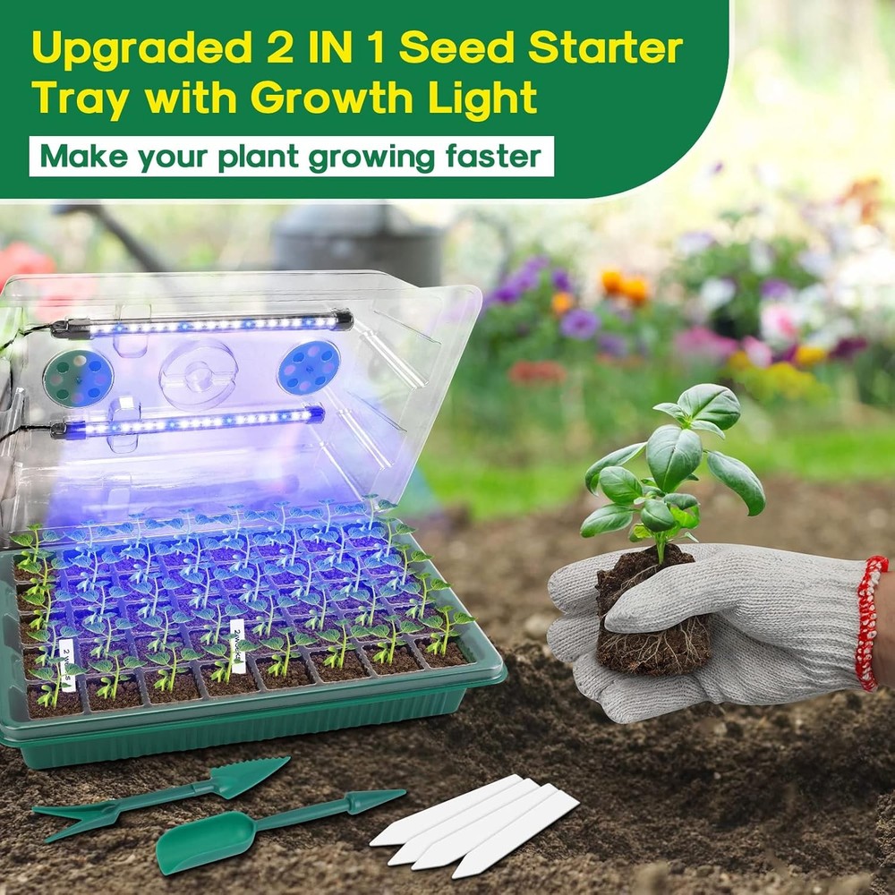 2 Pack Seed Starter Tray with Grow Light 80 Cell Durable Easy Use