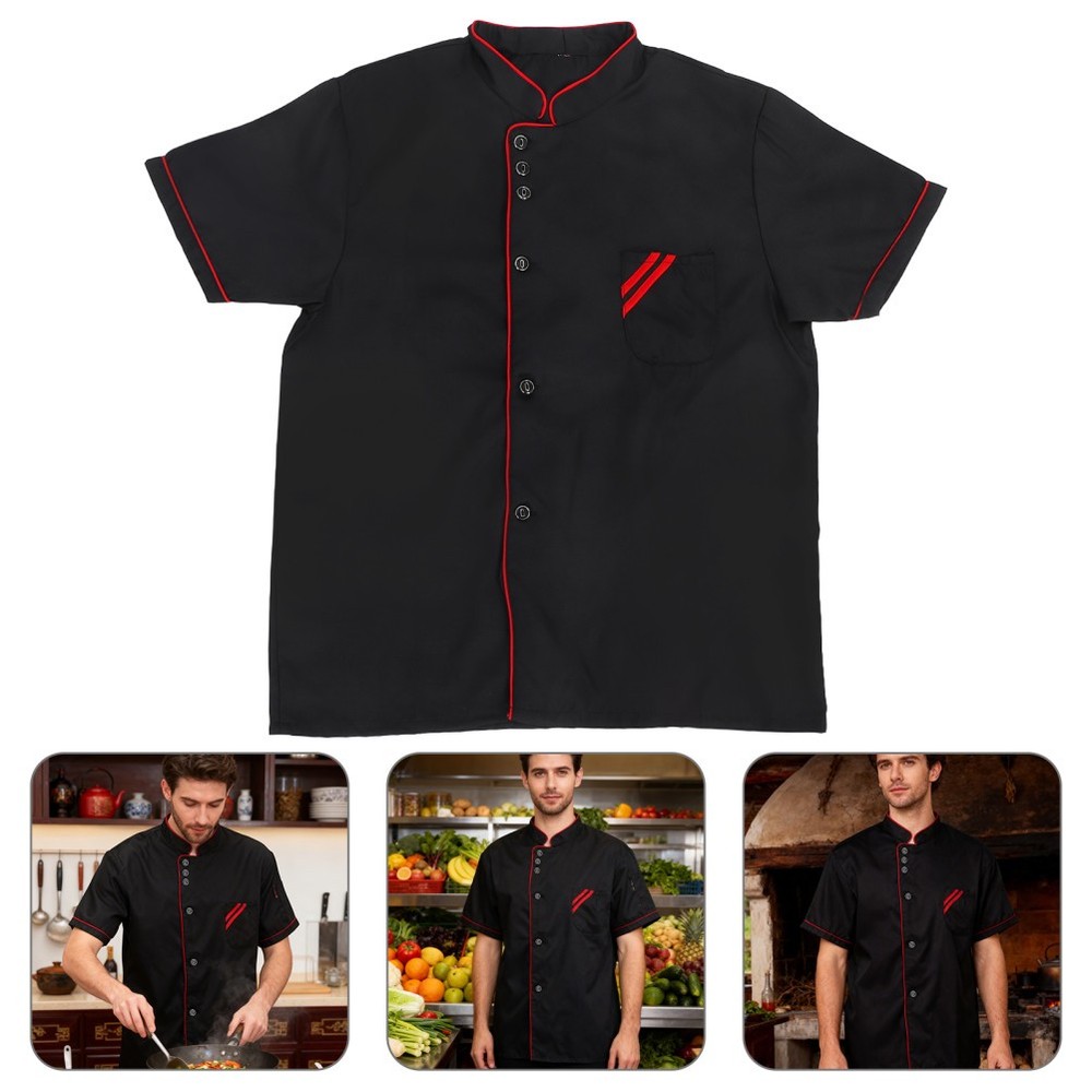 Chef Code Coats Jacket Short Sleeve Men Black Shirt Restaurant Undershirt
