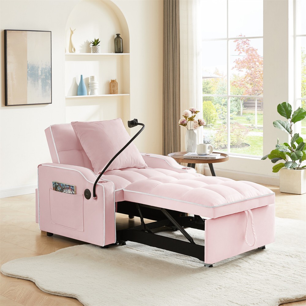 Convertible Sofa Bed Chairs 3-in-1 Multi-Function Folding Sleeper Sofa Pink US