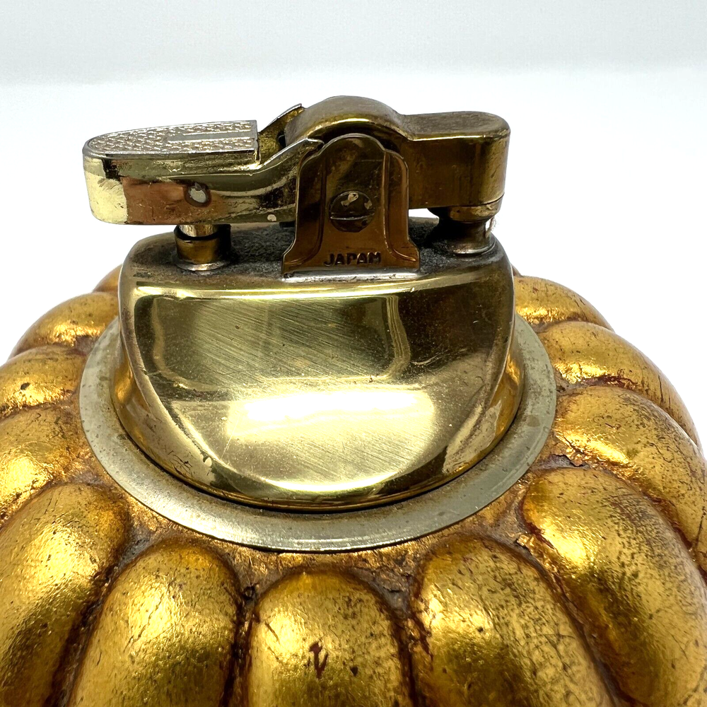 RARE Gold Fruit Round Cigarette Lighter Mid Century Retro Signed!