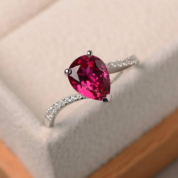 1.70 Ct Natural Ruby Diamond Engagement Wedding Ring 14K Solid White Gold Size 5