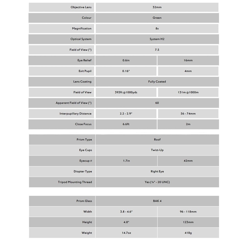 HAWKE Vantage 8x32 Green Binoculars (34120)
