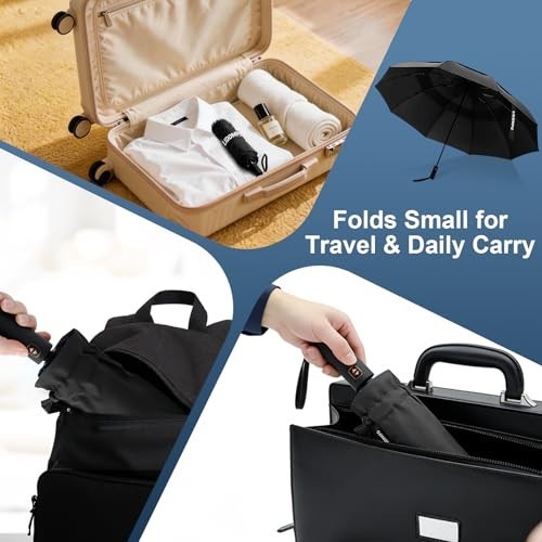 Windproof Compact Travel Umbrella - Large Inverted Auto Open & Close, Durable 10