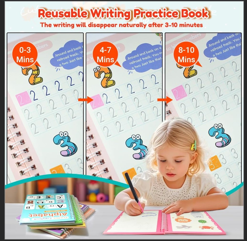 Elover Magic Grooved Writing Practice for 7.4 * 5.1 INCH, Multicolor