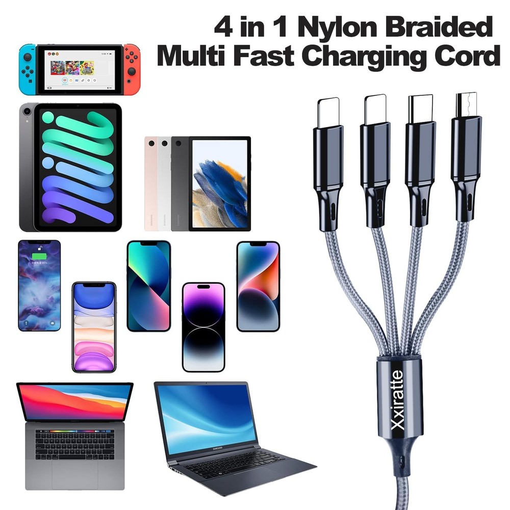 Multi Charging Cable USB Charger Cord - Universal Nylon Braided 4ft, blue