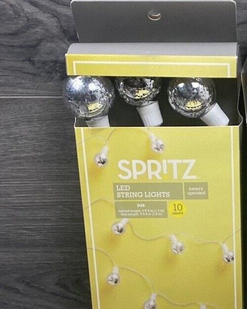 Spritz LED String Lights Battery Operated Silver Globe 10 Lights