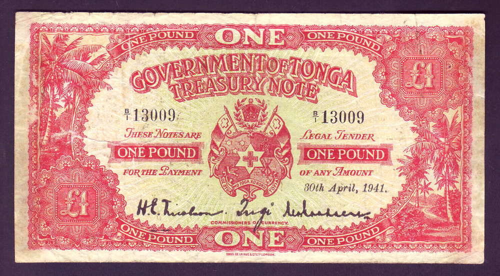 TONGA P-11 a.  30th April 1941 - One Pound..  Fine