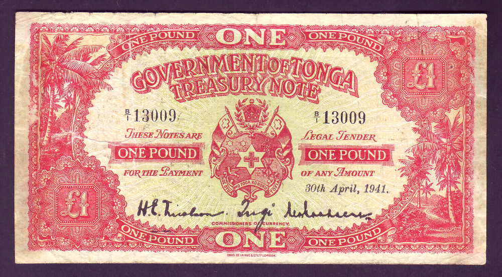 TONGA P-11 a. 30th April 1941 - One Pound.. Fine