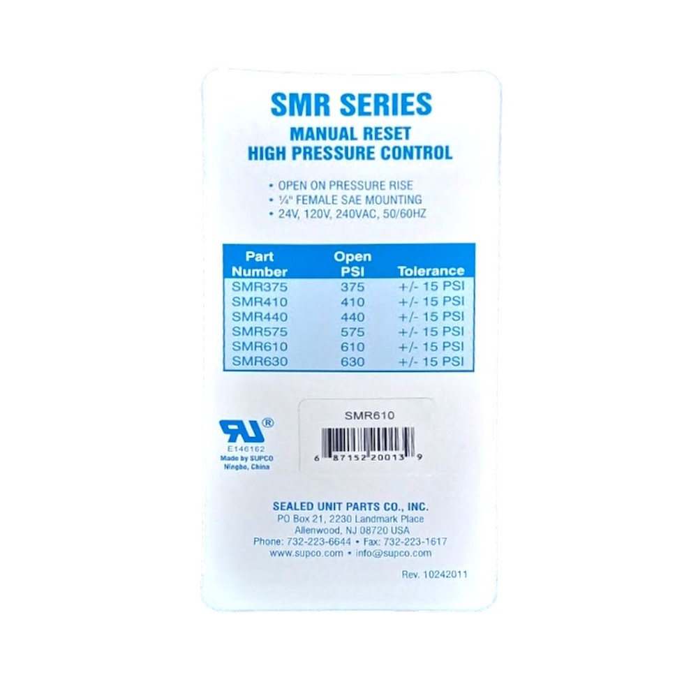 Supco SMR610 High Pressure Switch Manual Reset 610 PSI HVAC Refrigeration