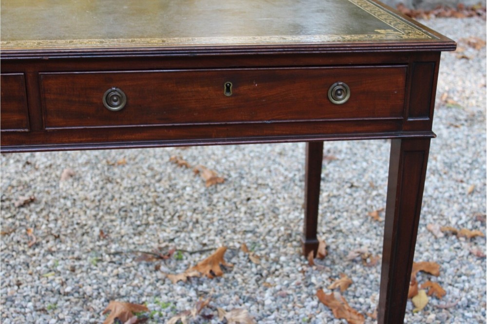 Antique Mahogany Leather Top Writing Table Style Partner Desk
