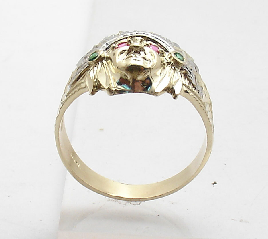 3D Size 10 Men's Indian Chief Head Ring Real Solid 10K Yellow White Gold