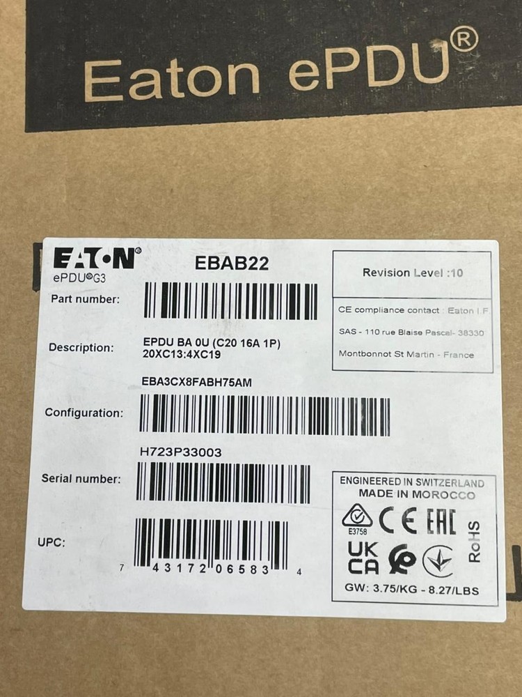 EATON ePDU G3 Basic Powered Distribution Unit EBAB22
