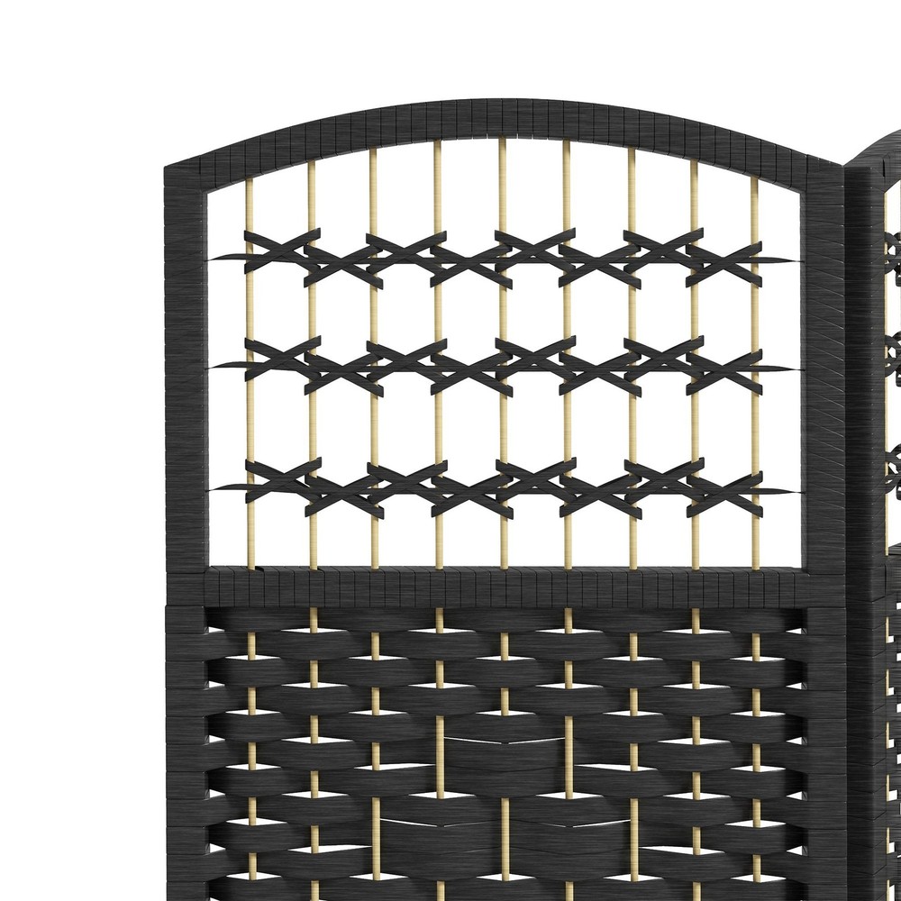 Black 5.6ft 4-Panel Folding Room Divider Screen for Interior Spaces