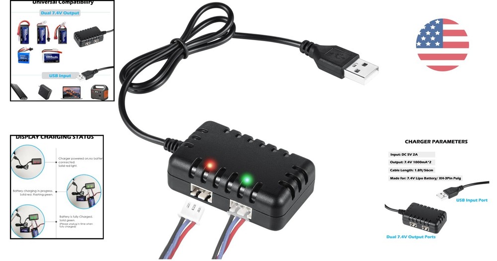 Dual USB Charger for 2S 7.4V Lipo Batteries: Safe & Efficient Charging Solution