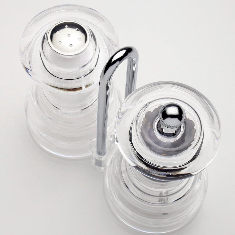 4" Capstan Acrylic Pepper Mill & Shaker Set with Rack