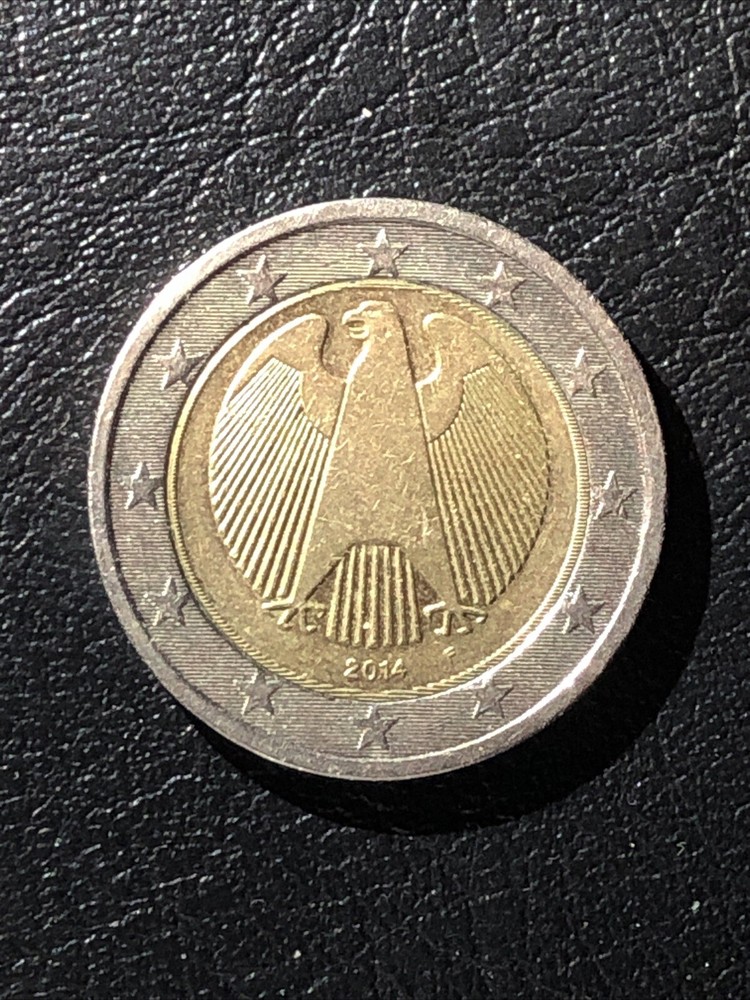 Germany 2014 F Error, 2 Euro coin, eagle, misprinting with eccentricity errors