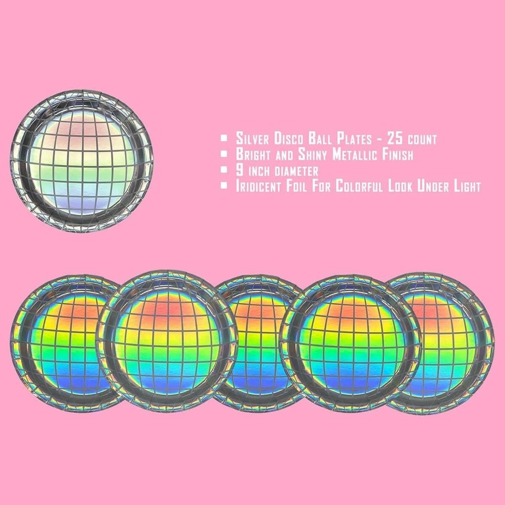 Bolaras Silver Disco Ball Paper Plates - 25 count - 9" diameter