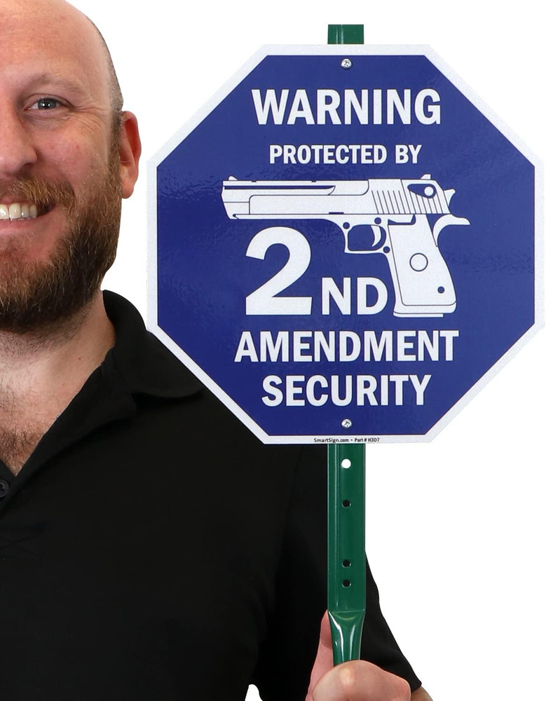 Warning Protected By 2nd Amendment Security Sign 10x10 Reflective Aluminum Stake