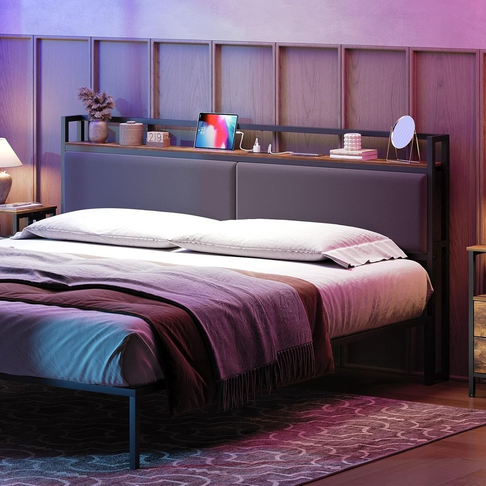 King Size Headboard, Upholstered Head Board with Charging Station, Headboard wit