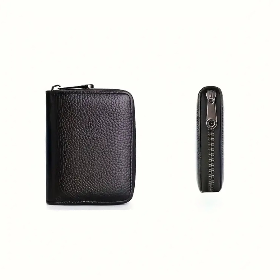 RFID Blocking Genuine Leather Zipper Wallet – Secure Card Holder Organizer