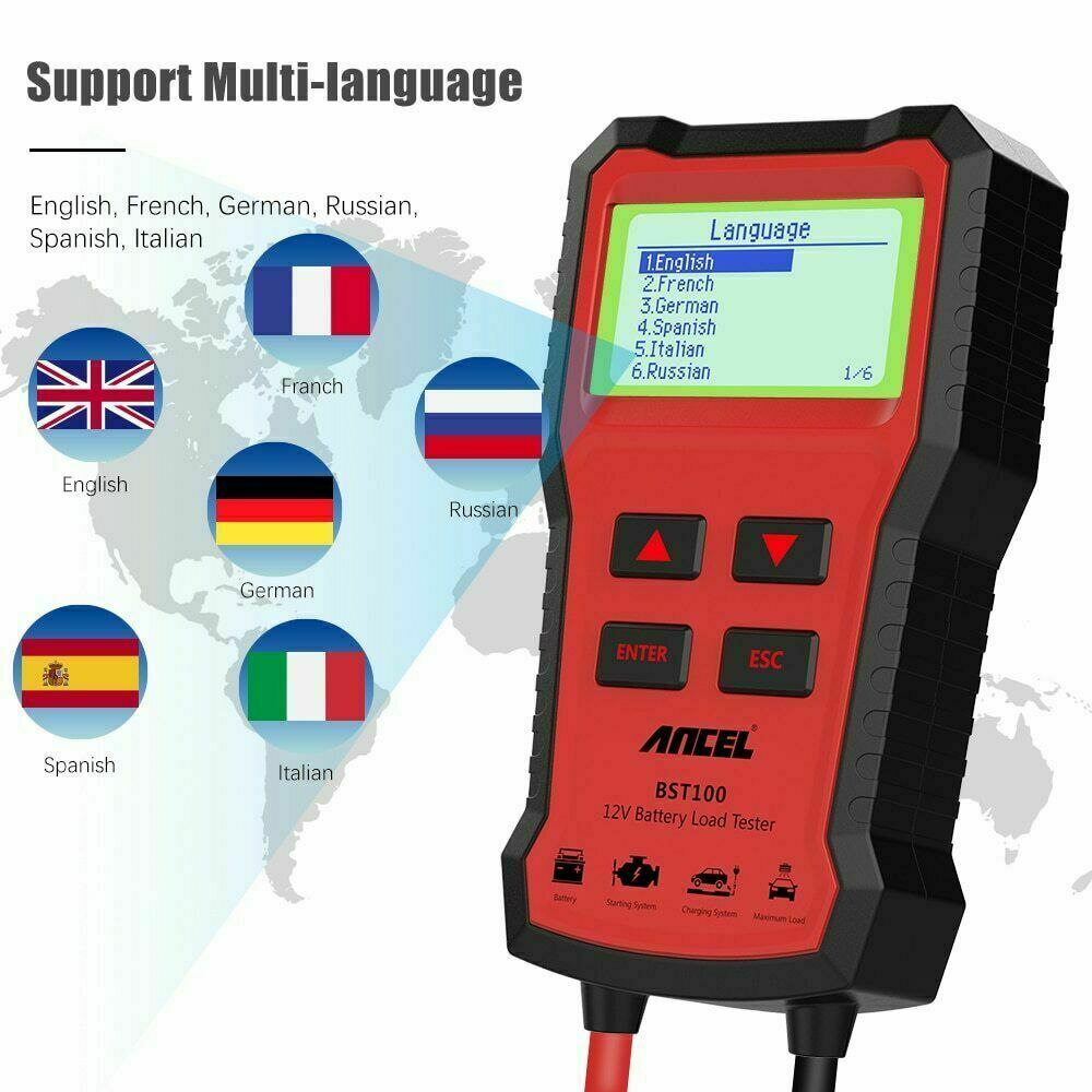 12V Car Battery Tester Charging Cranking Alternator Test Analyzer 100-2000 CCA