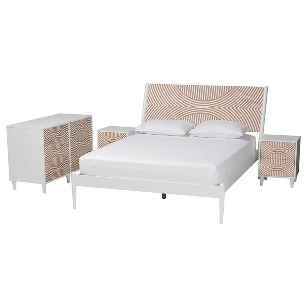 Baxton Studio Louetta White Caved Contrasting King Size 4-Piece Bedroom Set