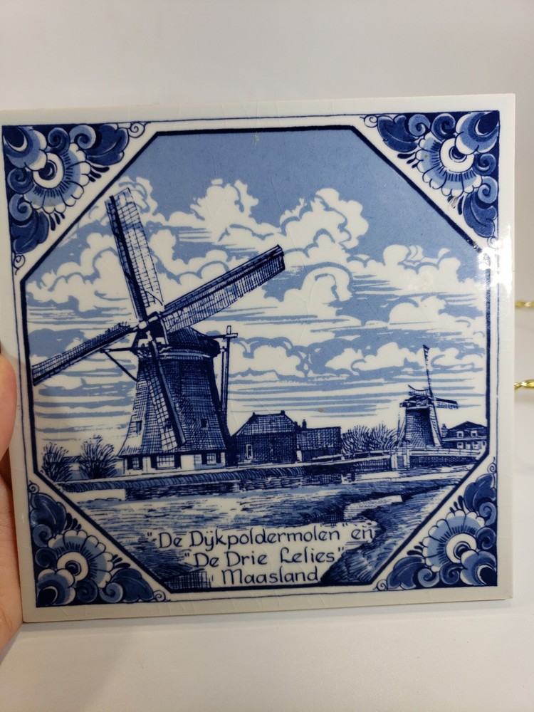 Delft Blue And White Tile Holland Windmill
